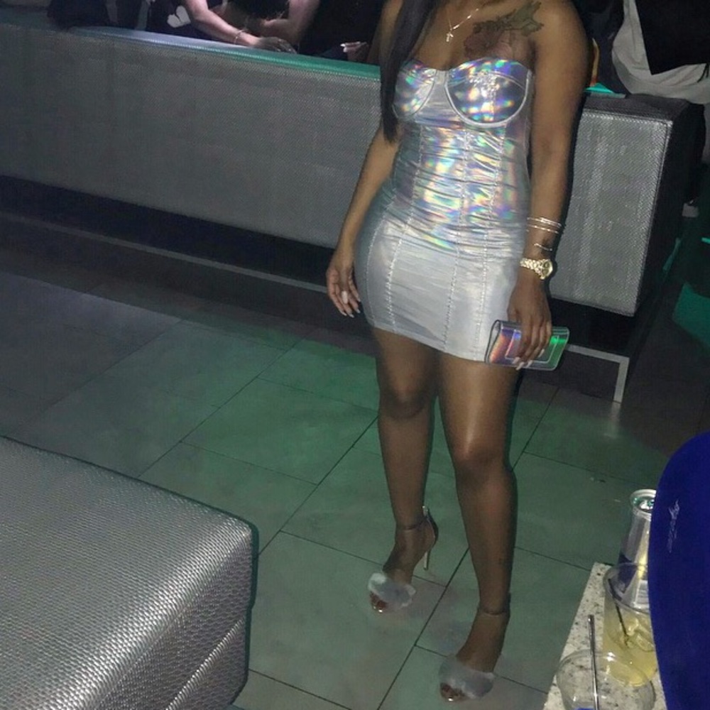 Silver tube top mini dress perfect for a night out